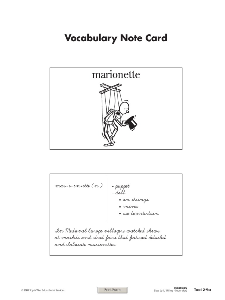 Vocabulary Note Card PDF