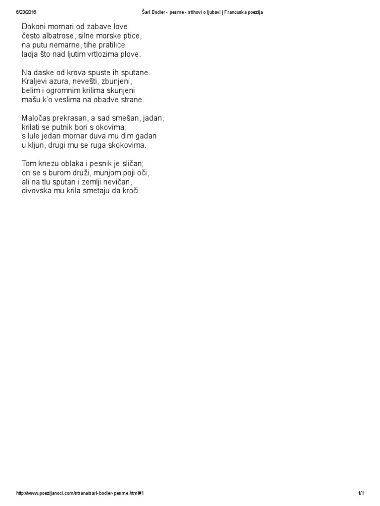 Šarl Bodler - Pesme - Stihovi o Ljubavi - Francuska Poezija | PDF