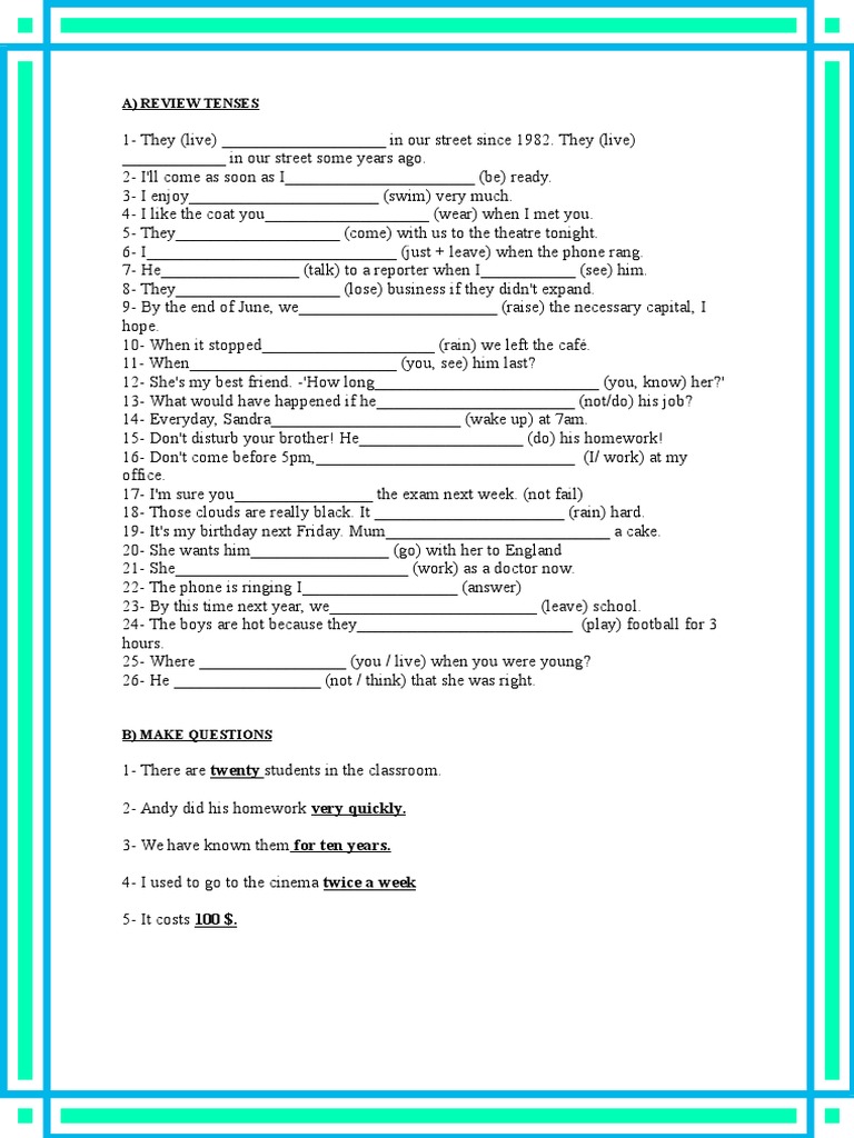 grammar exercises 1 bachillerato pdf