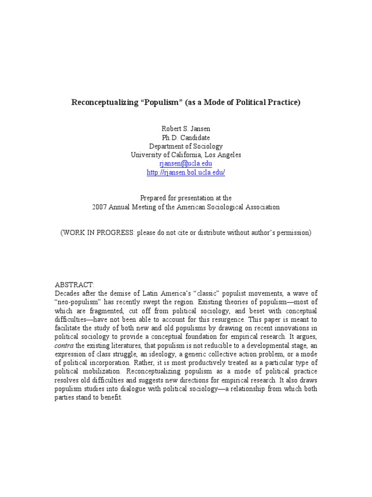 Neo-Populism and Political Mobilization | PDF | Populism | Discourse