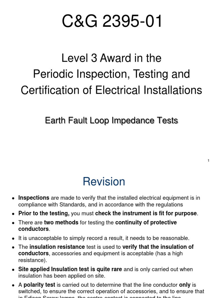 Earth Fault Loop Impedance Testing Guide | PDF | Electrical Impedance ...