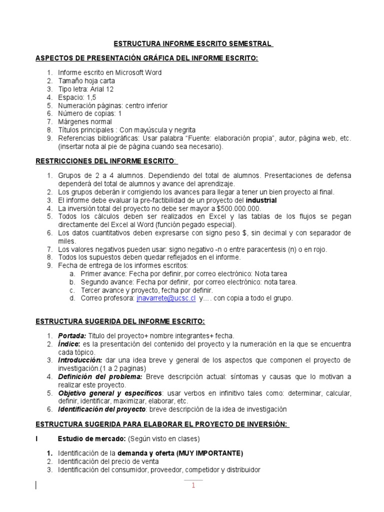 Estructura de Informe Escrito Semestral | PDF | Análisis de ...