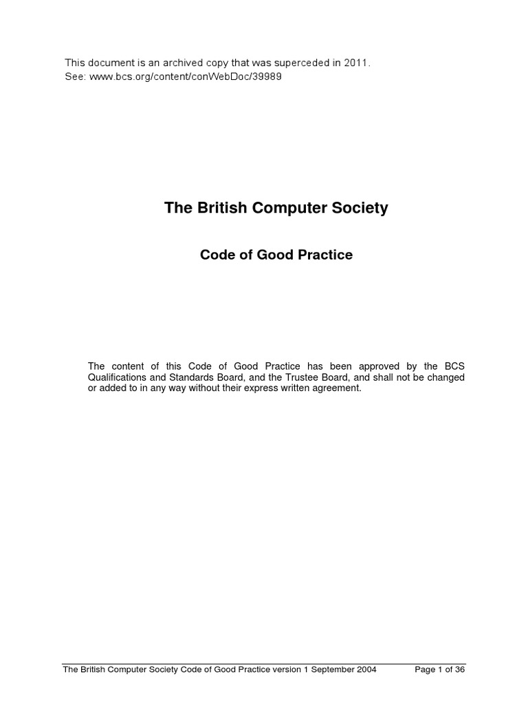The British Computer Society: Code of Good Practice | PDF | Computer ...