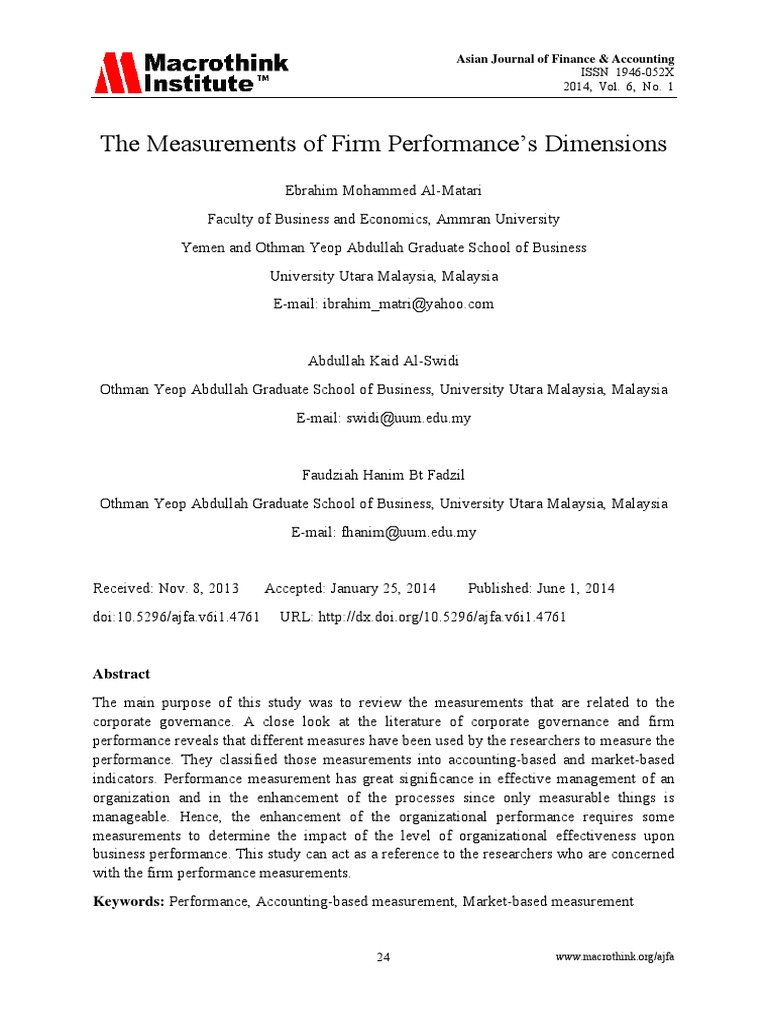 Measuring Firm Performance Dimensions | PDF | Corporate Governance ...
