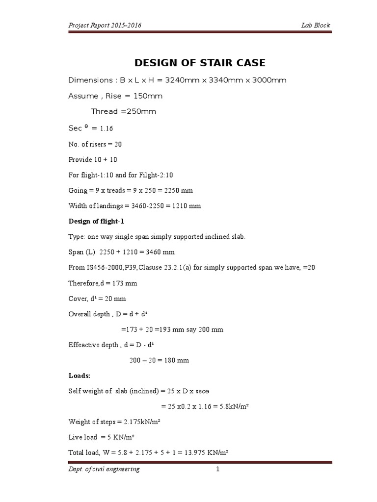 Staircase Design Project Report 2015-2016 | PDF | Science & Mathematics