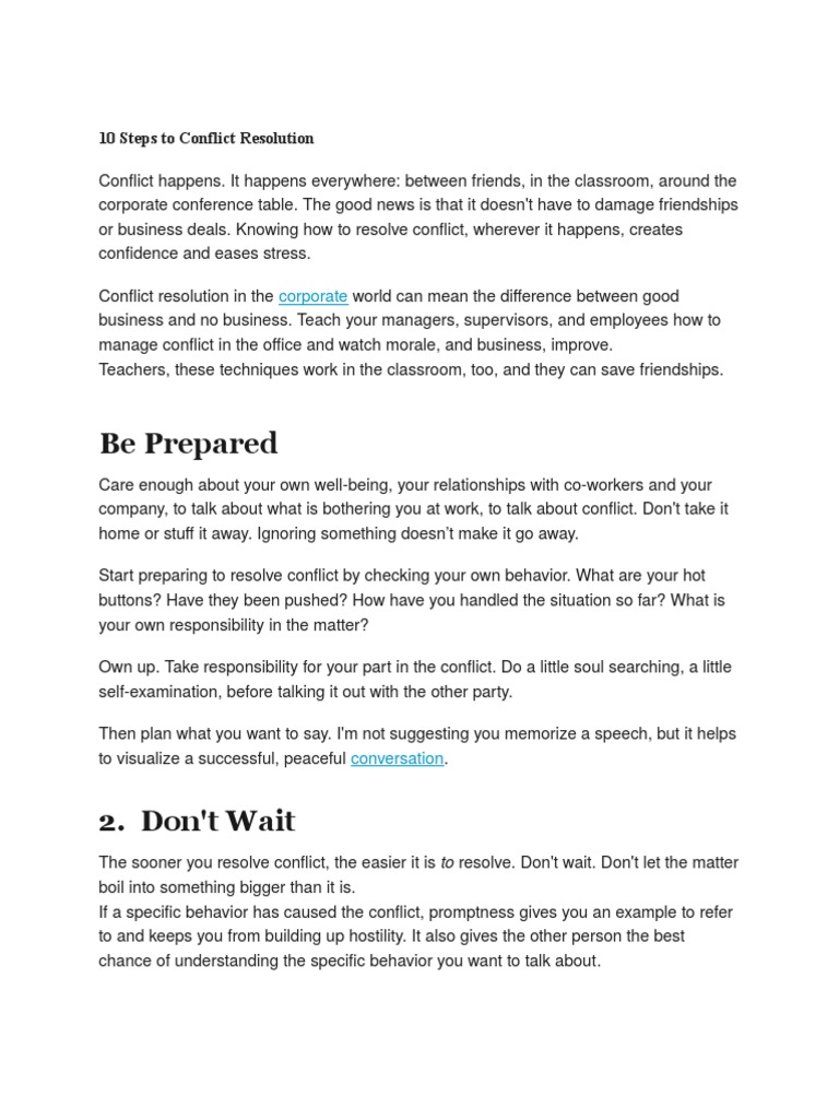 10 Steps for Effective Conflict Resolution | PDF | Body Language ...