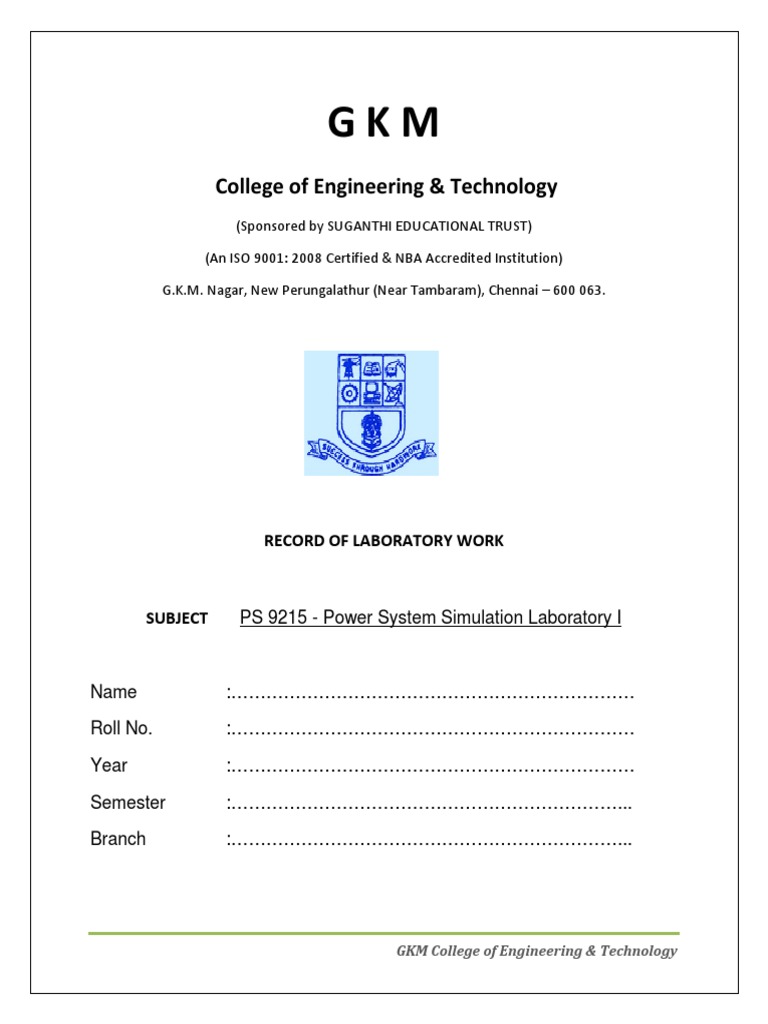 GKM College Power System Lab Record | PDF | Technology & Engineering