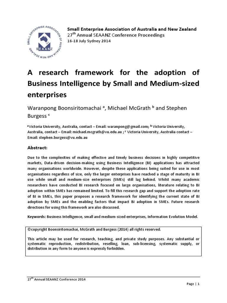 Adoption of BI in SMEs PDF | PDF | Business Intelligence | Innovation