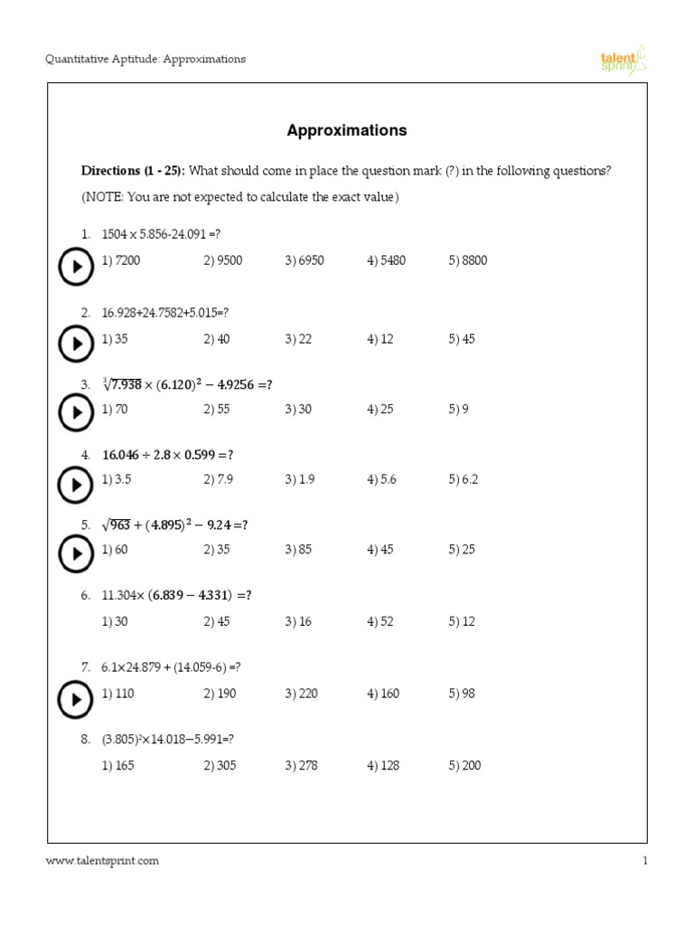 Aptitude Prep: Approximations Practice | PDF | Teaching Methods & Materials