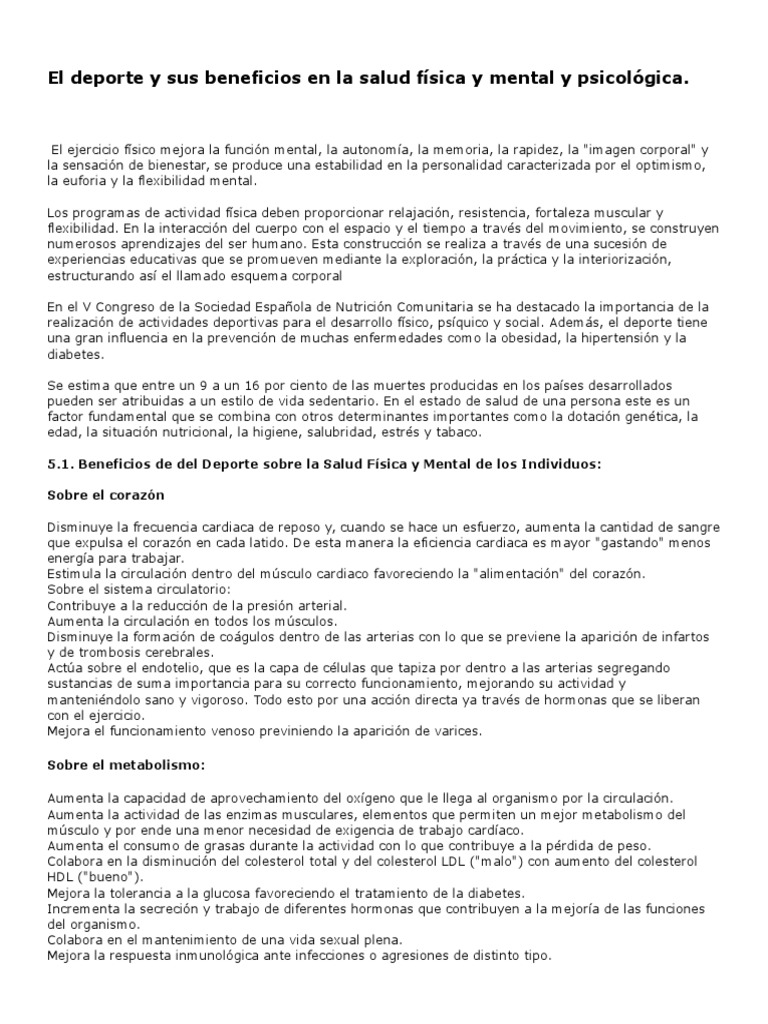 Beneficios del Deporte en Salud Física y Mental | PDF | Ejercicio ...