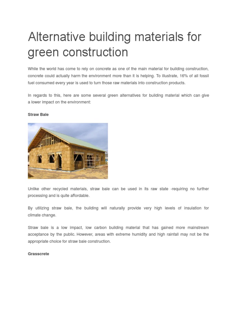 Alternative Building Materials For Green Construction | PDF
