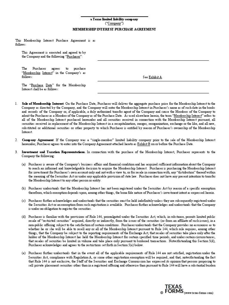 Texas Membership Interest Purchase Agreement | PDF | Securities Act Of ...