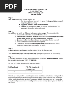 article of the week close read directions