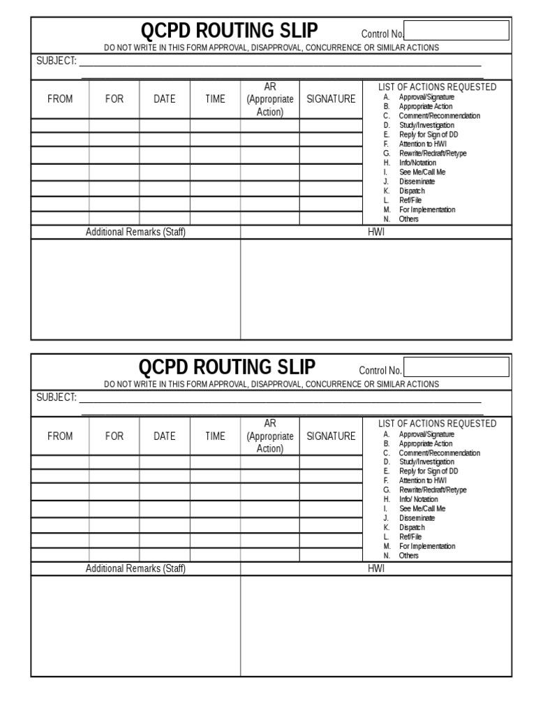 QCPD Routing Slip: Do Not Write in This Form Approval, Disapproval ...