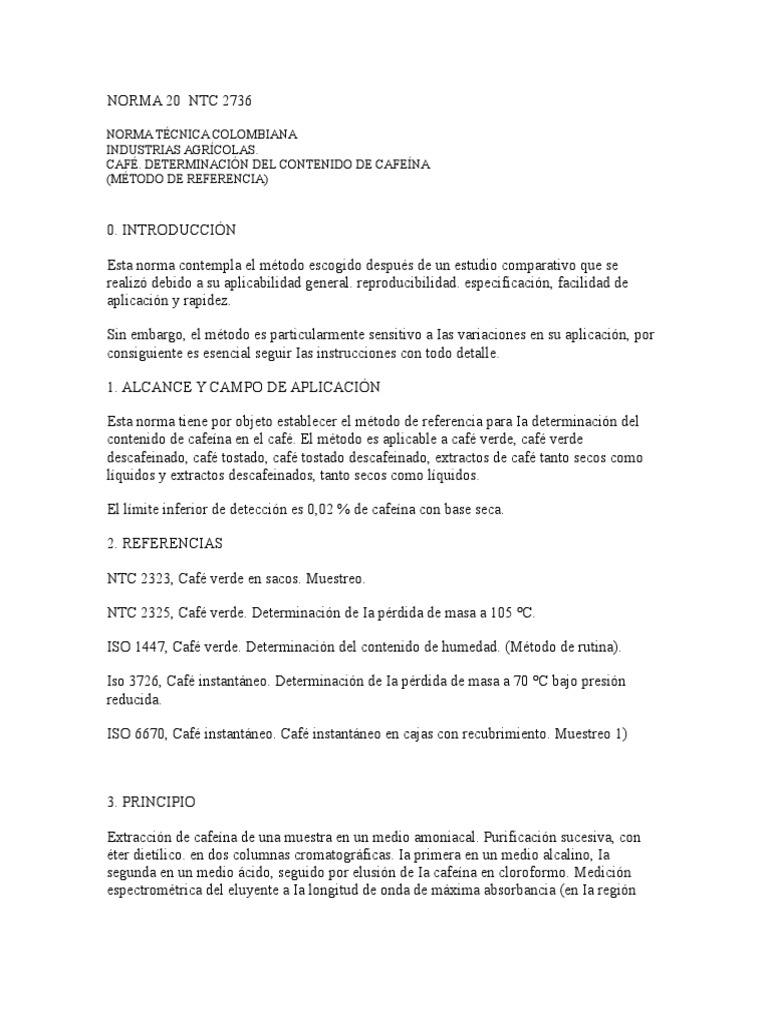 Determinación de cafeína en café NTC 2736 | PDF | café | Amoníaco