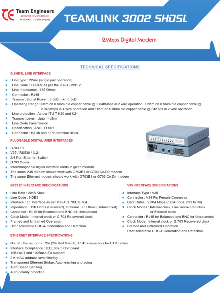 G703 E1 Modem Specifications Guide | PDF | Modem | Digital Subscriber Line