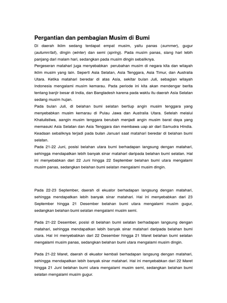 Pergantian Dan Pembagian Musim Di Bumi | PDF