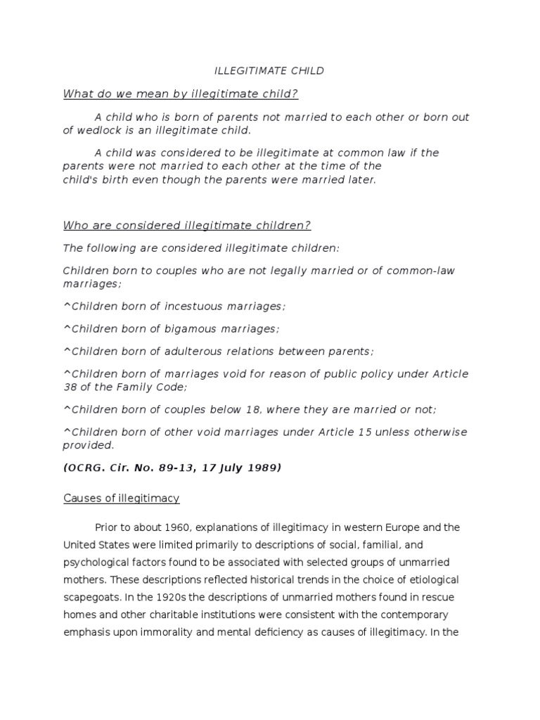 An Analysis of Illegitimacy Defining Illegitimate Children, Exploring
