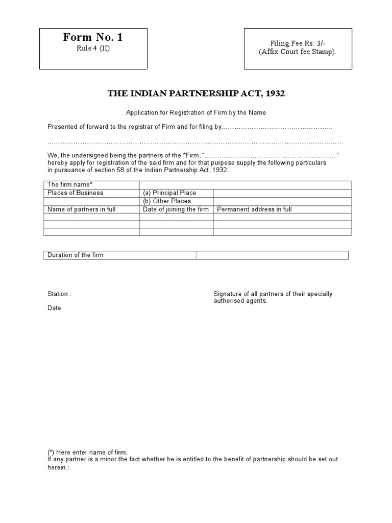 Form V The Indian Partnership Act PDF