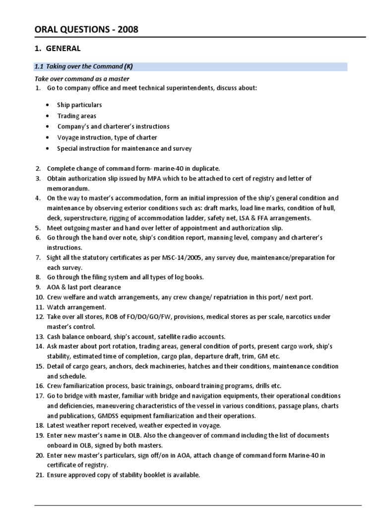 Coc 1 Oral Questions and Answers Tonnage Propeller