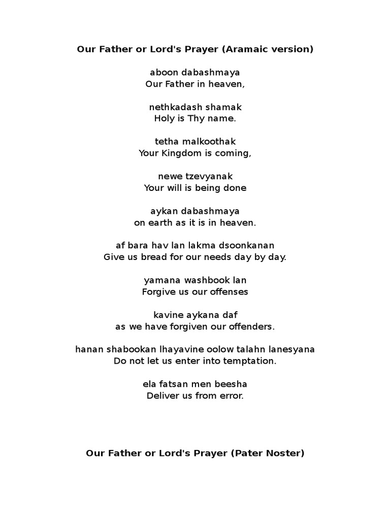 Prayer - Lord's Prayer (Aramaic and Latin) | PDF