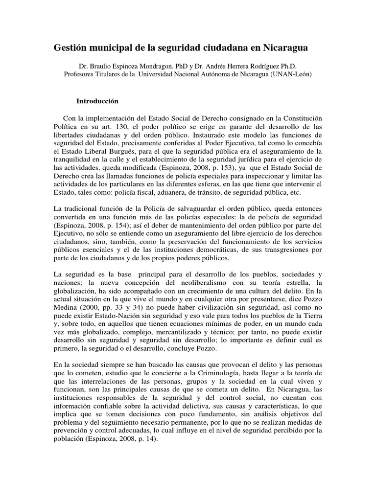Gestin Municipal de La Seguridad Ciudadana en Nicaragua | PDF | Policía ...