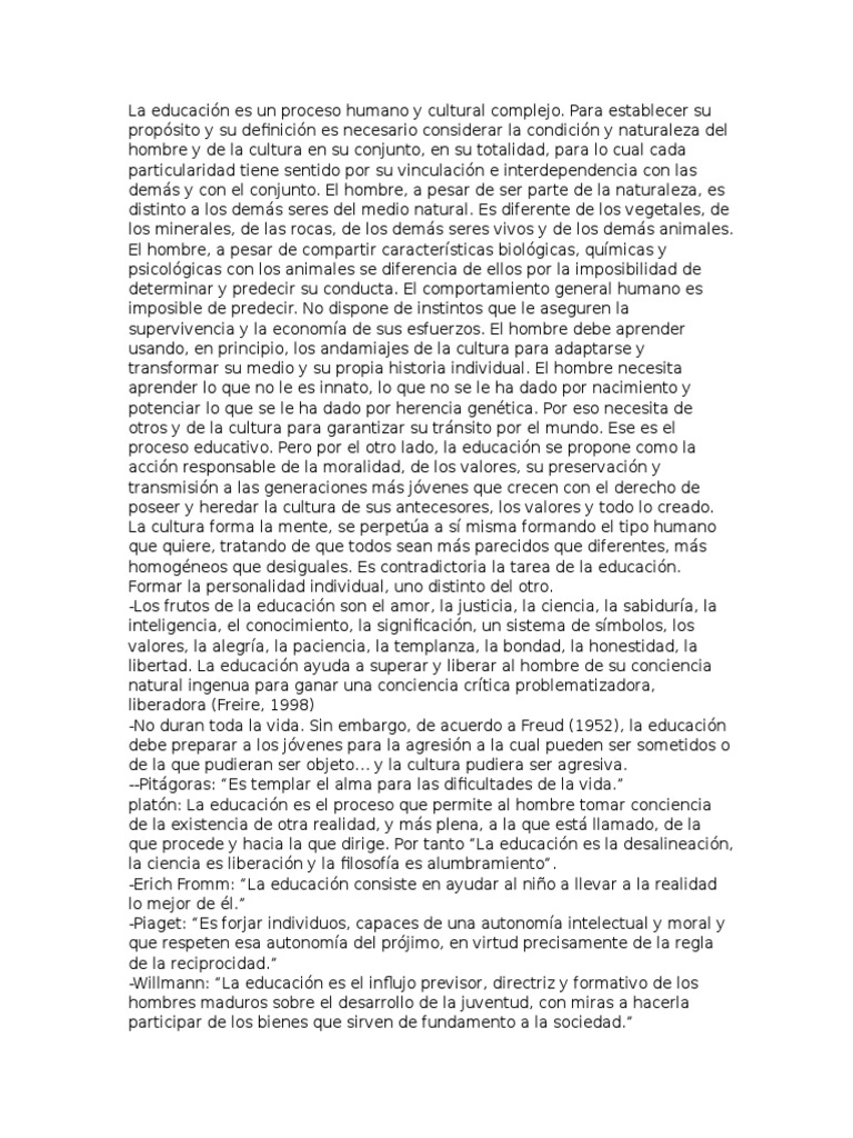 La Educación Es Un Proceso Humano y Cultural Complejo | PDF | Sicología ...