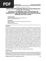 An Impact of Mergers and Acquisitions On Productivity and Profitability of Consolidation Banking Sector in India