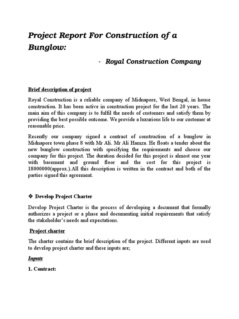 Project Report: Bunglow Construction | PDF | Project Management | Business