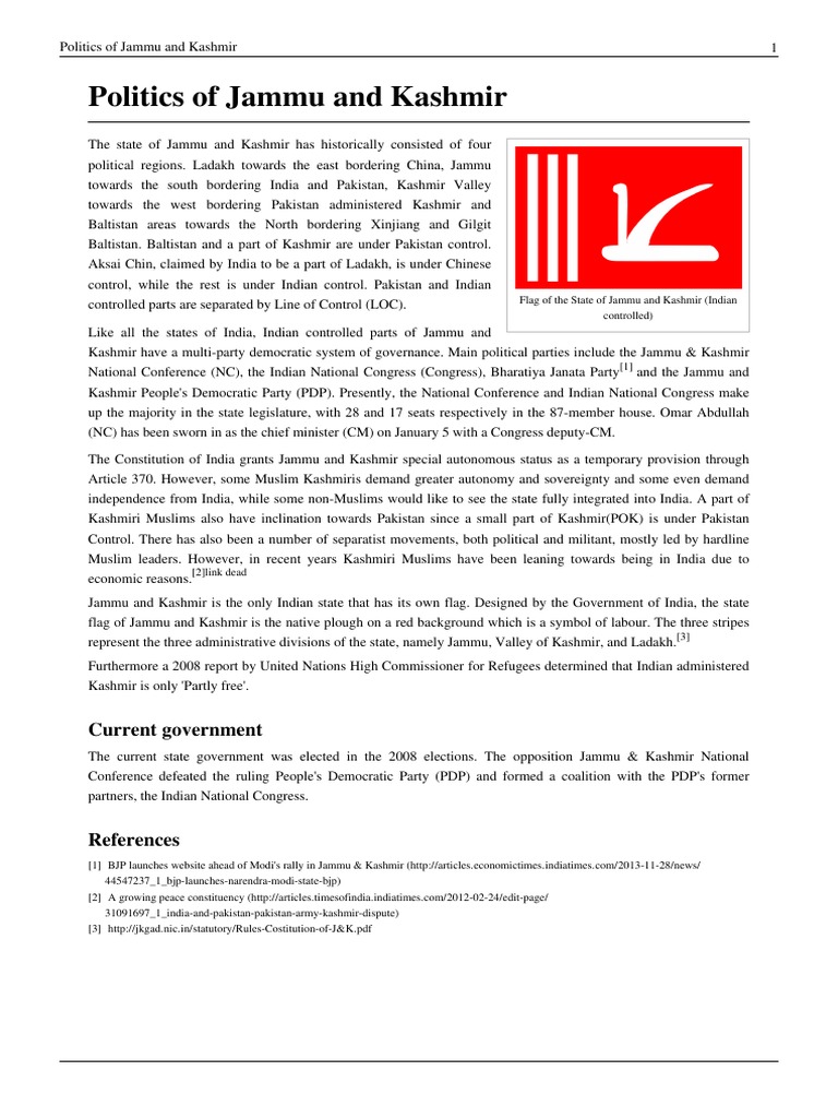 Politics and Flag of Jammu & Kashmir | PDF | Independent India ...