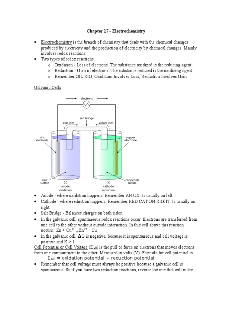 Electrochemistry Notes Redox Electrochemistry