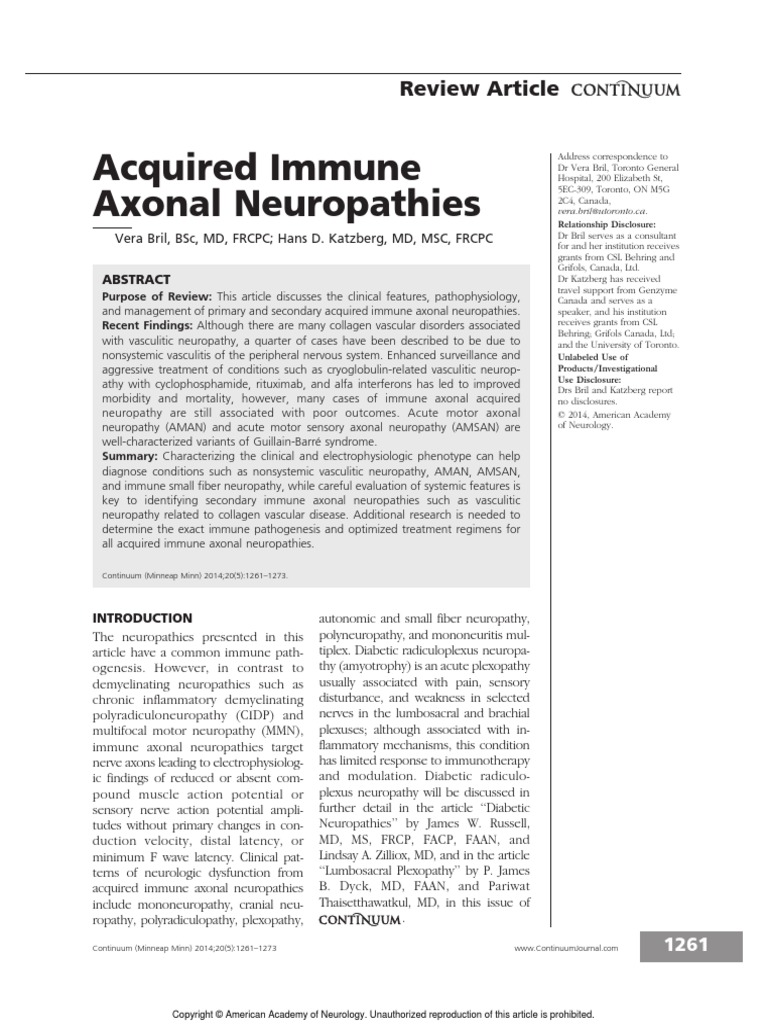 Acquired Immune Axonal Neuropathies.14 | PDF | Peripheral Neuropathy ...