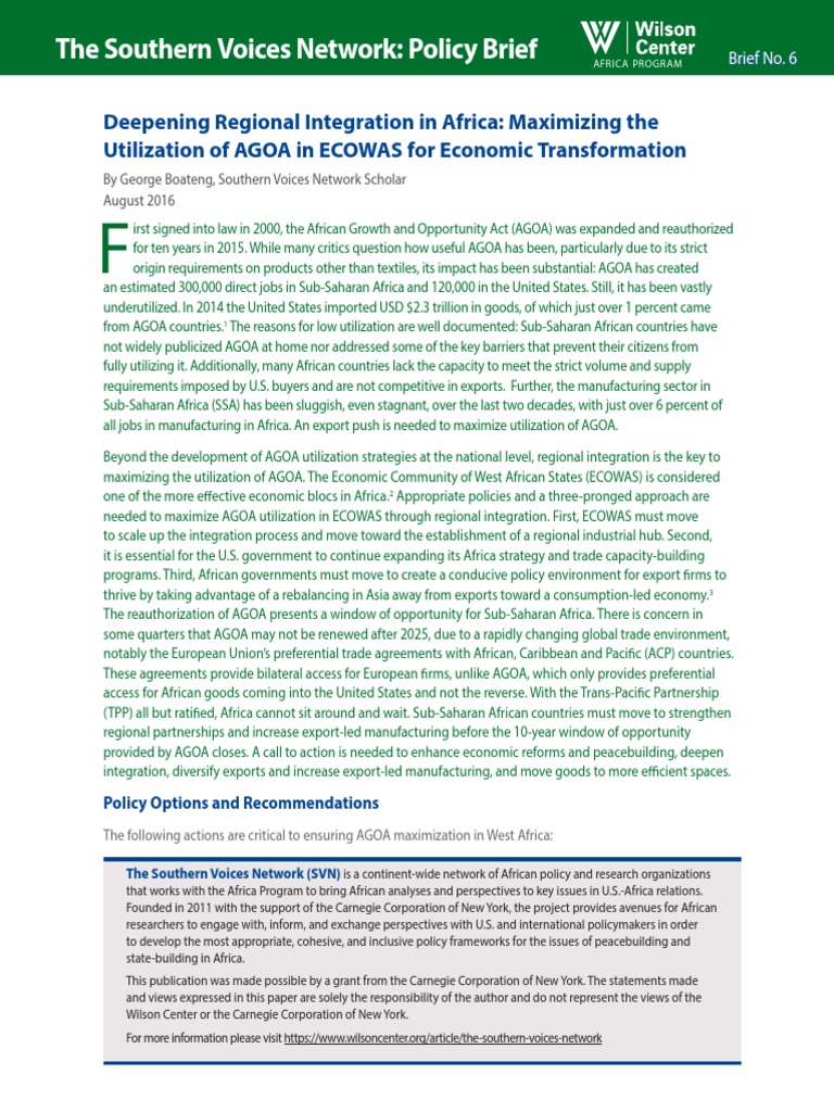 Deepening Regional Integration in Africa: Maximizing The Utilization of ...