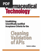 Establishing Scientifically Justified Acceptance Criteria For The Cleaning Validation of Apis (Active Pharmaceutical Ingredients) (Le Blanc)