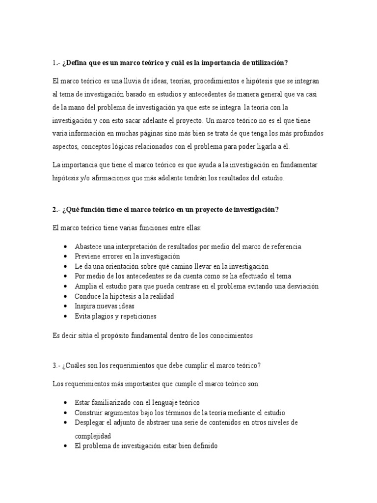 2.¿Qué función tiene el marco teórico en un proyecto de