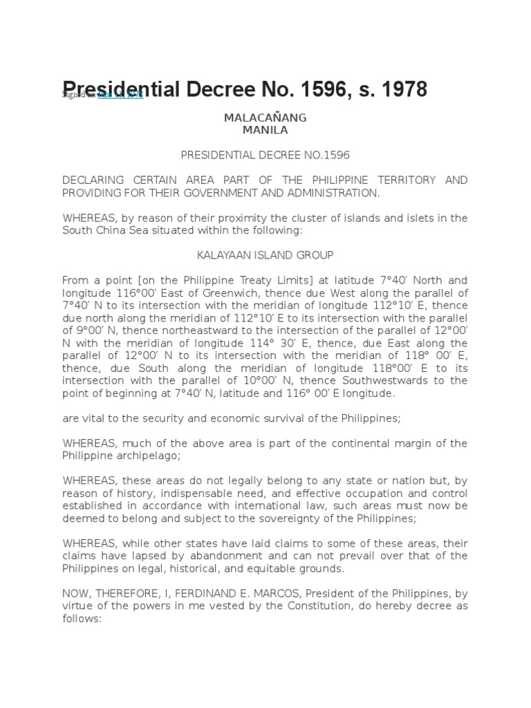 Presidential Decree Pol Law | Territorial Waters | Exclusive Economic Zone