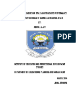 The Prinicipals' Leadership Style and Teachers Performance in Secondary Schools of Gambella Regional State