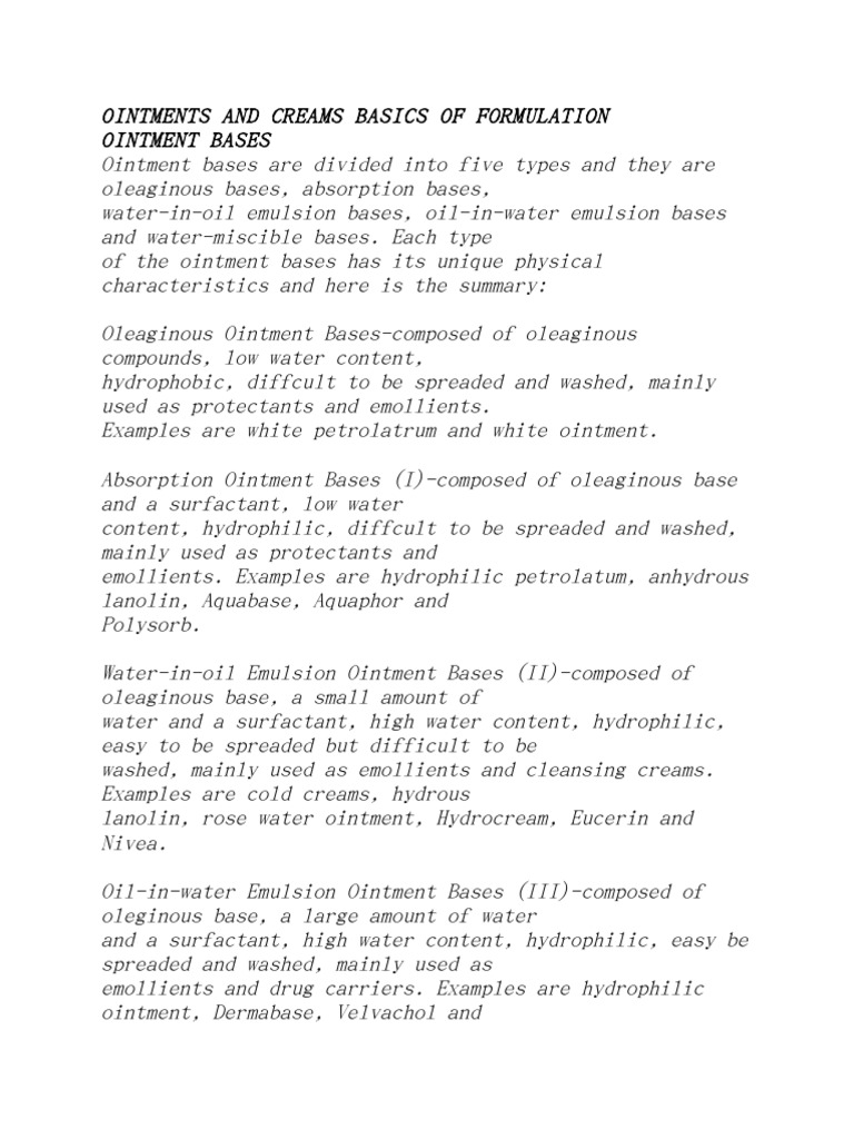 Ointments and Creams Basics of Formulation PDF Topical Medication Solubility