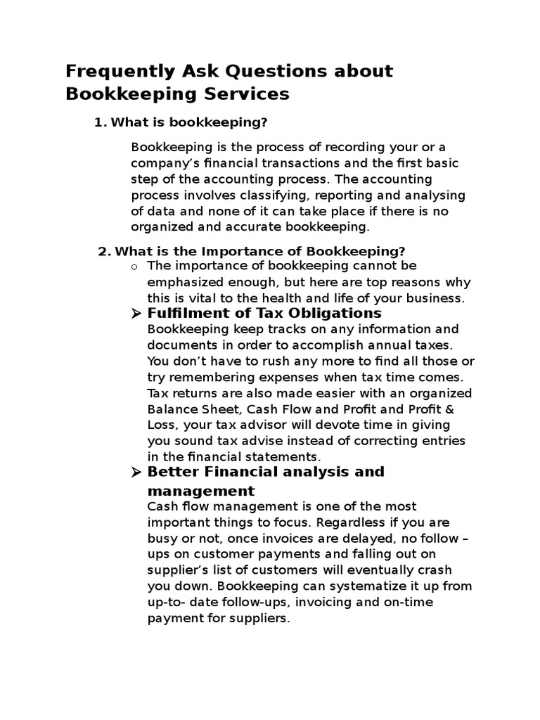 Essential FAQs on Bookkeeping Services | PDF | Debits And Credits ...