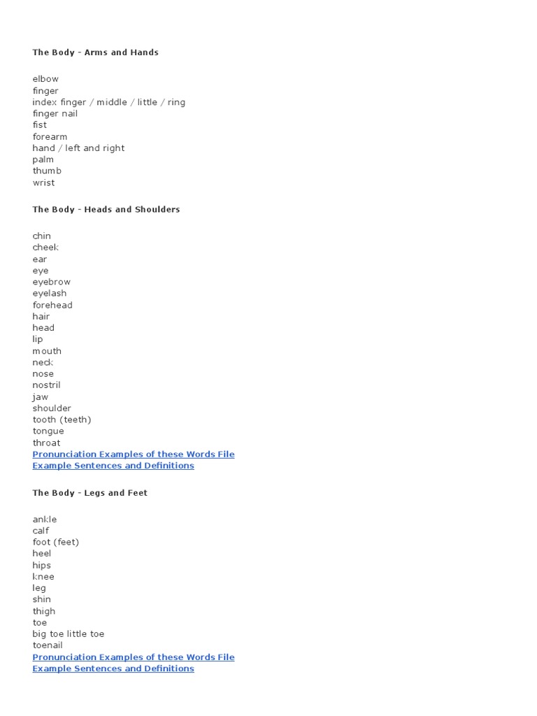 Body Parts Vocabulary Guide | PDF