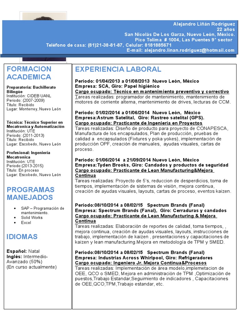 Curriculum Vitae | PDF | Lean Manufacturing | Producción y fabricación, image size:768x1024