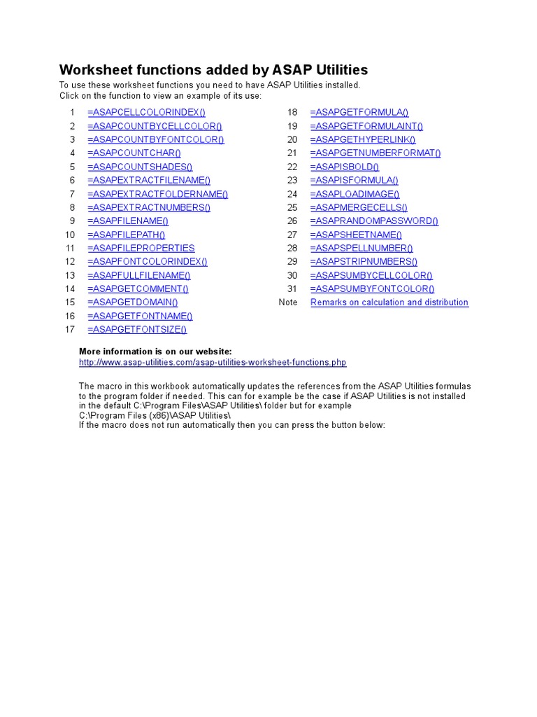 Example Workbook ASAP Utilities Formulas | PDF