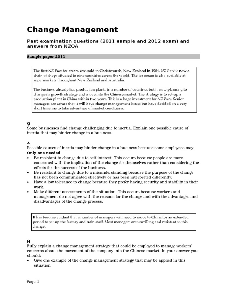 Change Management Exam Questions & Answers | PDF | Employment | Change ...