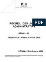 Recueil N° 7 Du 3 Février Médaille - Promotion Janvier 2009