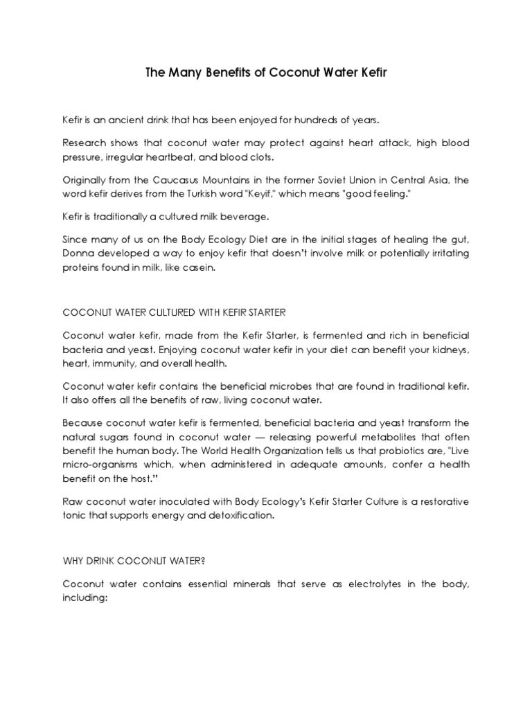 The Many Benefits of Coconut Water Kefir PDF Probiotic Yeast