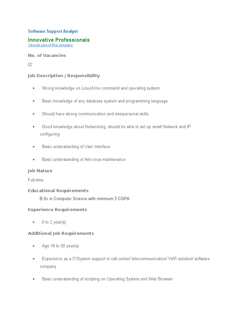 Software Support Analyst Job in Dhaka | PDF | Business | Computers