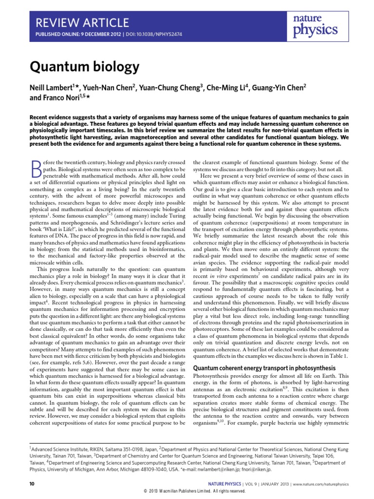 Quantum Biology PDF | PDF | Quantum Tunnelling | Quantum Mechanics