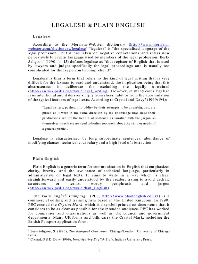 Legalese vs. Plain English Guide | PDF | Linguistic Typology | Style ...