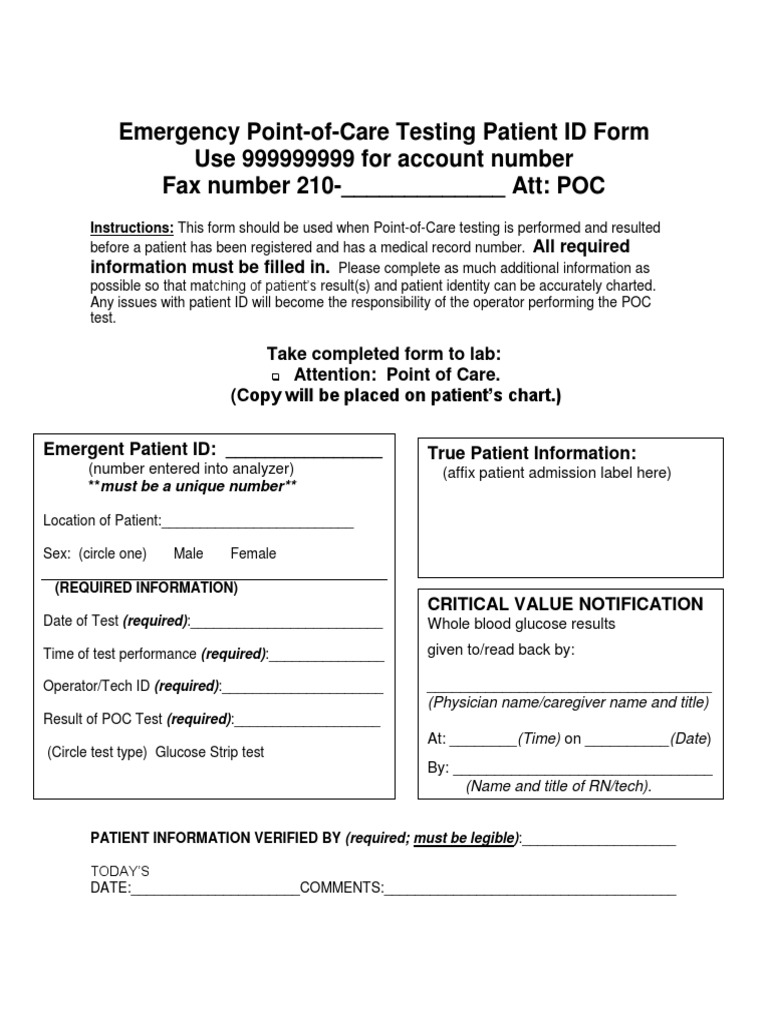 Emergency POC Testing Patient ID Form | PDF