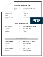 Educational Qualifications: Institution: Prosperity Training Agency